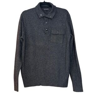 Banana Republic Mens 1/4 Snap Marino Wool Italian Yarn Black Sweater L Pocket